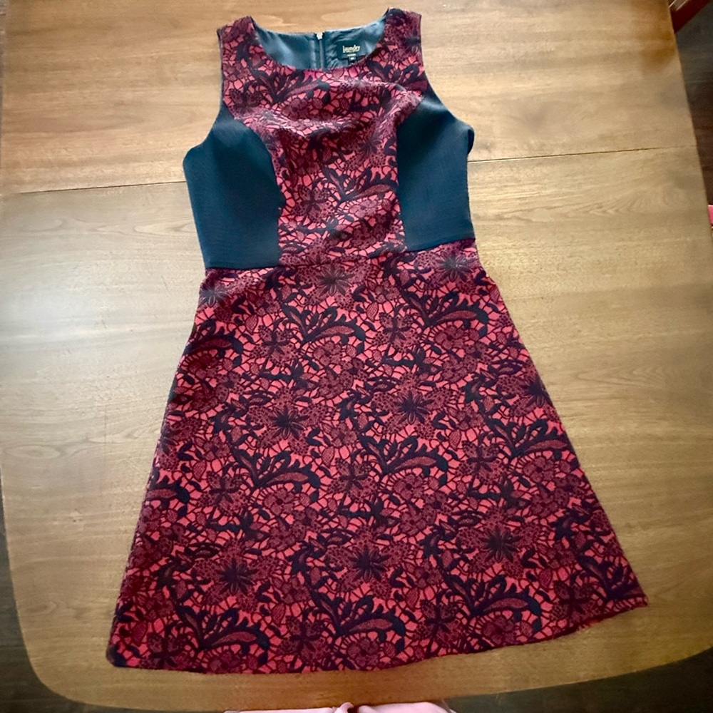 Laundry By Shelli Segal Black and Red Midi Faux lace dress Party Office